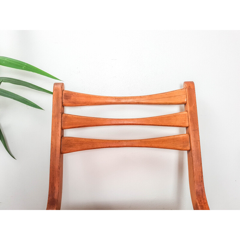 Vintage Wood and Coral Coral Skai Chair Scandinavian Orange 1950s 