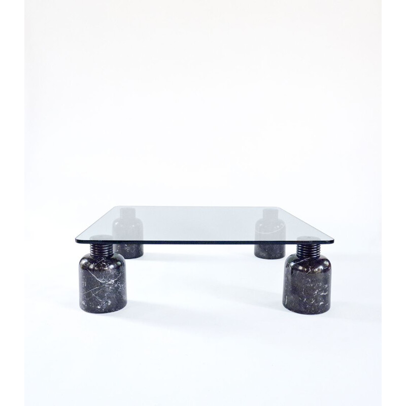 Vintage clear glass coffee table on 4 marble legs by Hans Von Klier, 1970