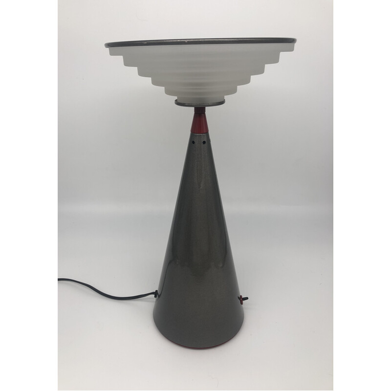 Vintage tafellamp met cilindervormige getrapte kap 'Ziggurat' van Shigeaki Asahara voor Stilnovo, 1980