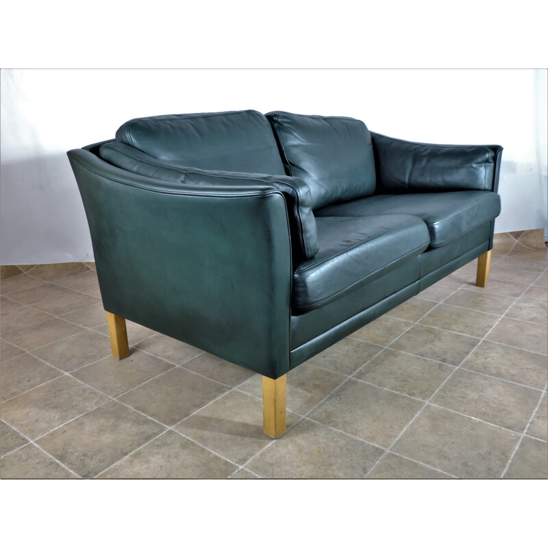 Vintage Mh Sofa In Green Leather By Mogens Hansen 1970