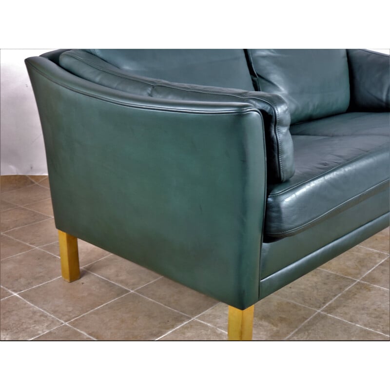 Vintage Mh Sofa In Green Leather By Mogens Hansen 1970