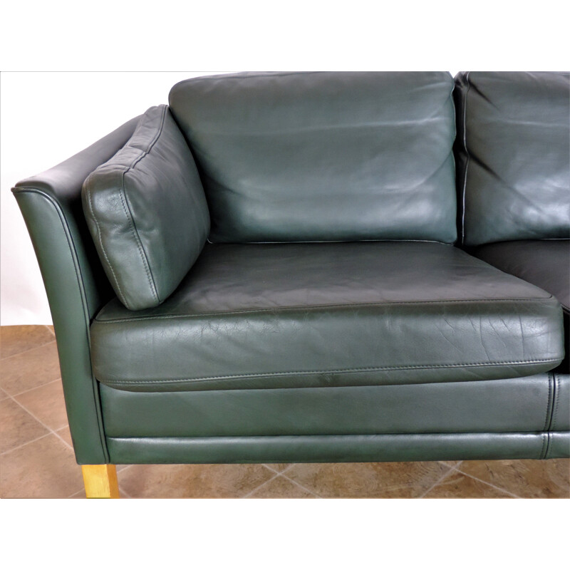 Vintage Mh Sofa In Green Leather By Mogens Hansen 1970