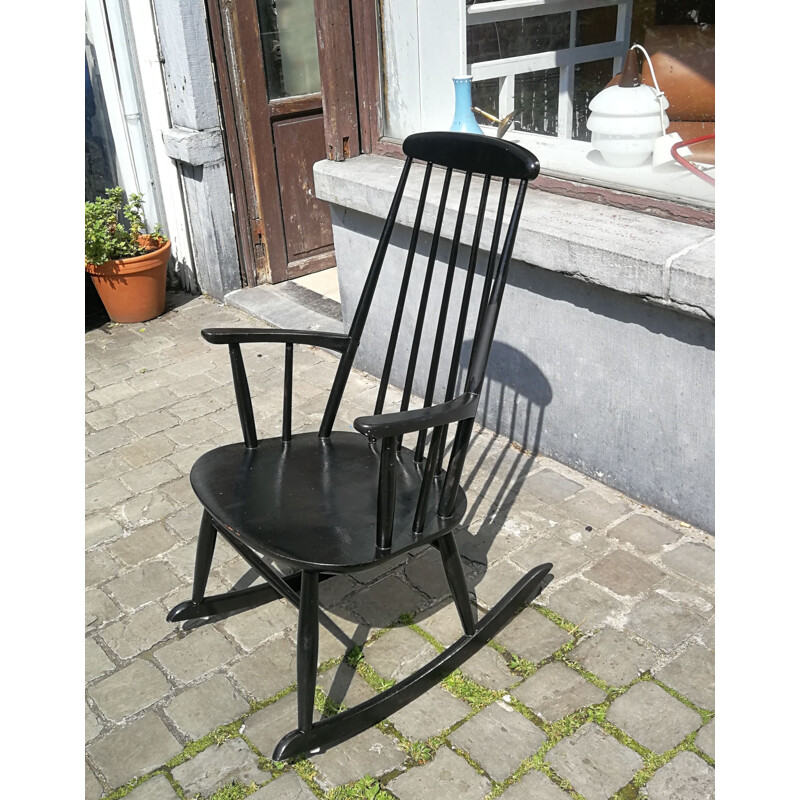 Rocking chair vintage black painted wood 1960