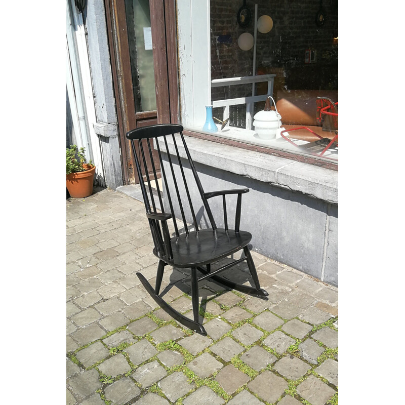 Rocking chair vintage black painted wood 1960