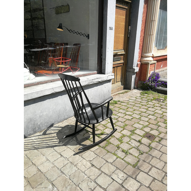 Rocking chair vintage black painted wood 1960