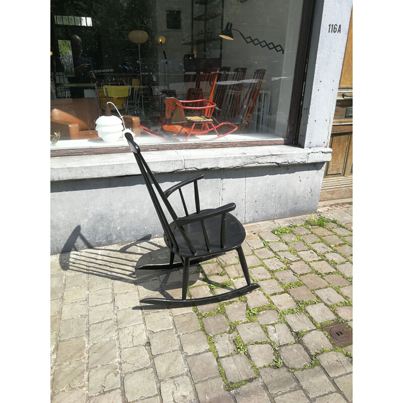 Rocking chair vintage black painted wood 1960