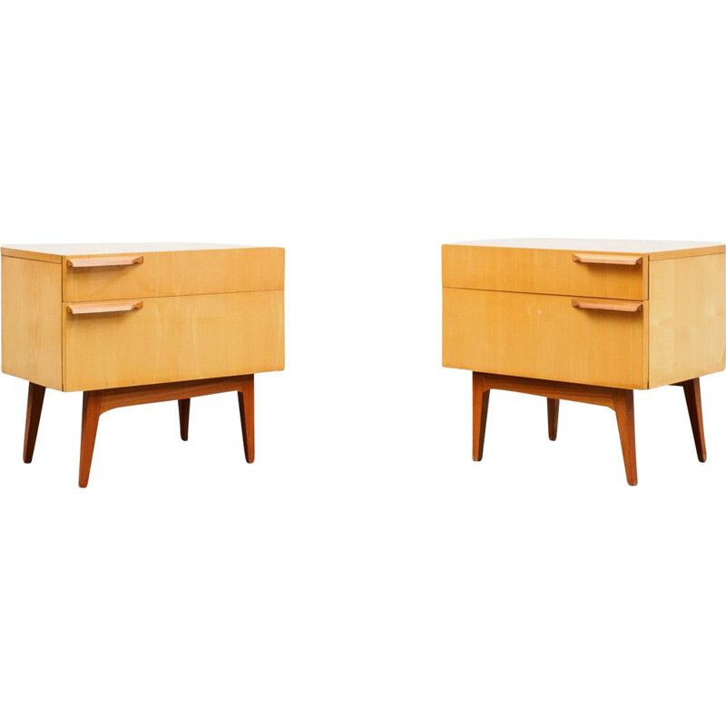 Pair of Vintage bedside tables, birchwood 1950s