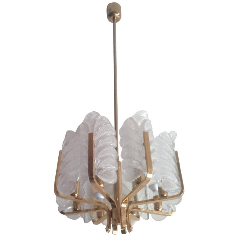 Scandinavian Orrefors chandelier in brass, Carl FAGERLUND - 1960s