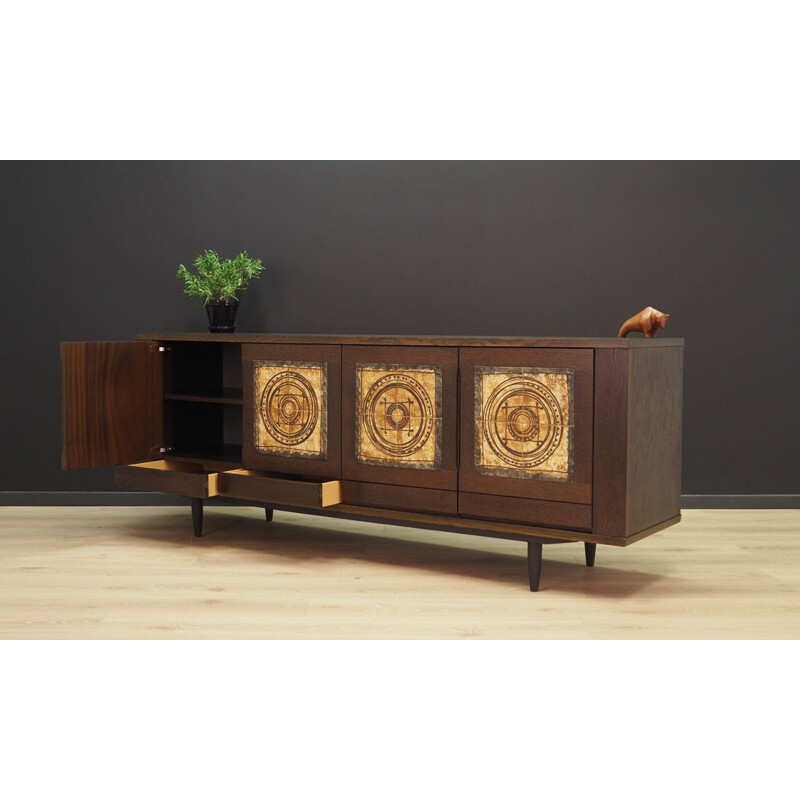 Vintage sideboard walnut ceramic decorations Scandinavian 1970s