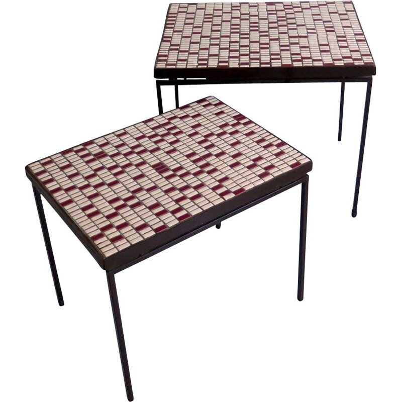 Paire de tables à plateau vintage en mosaïque 1950