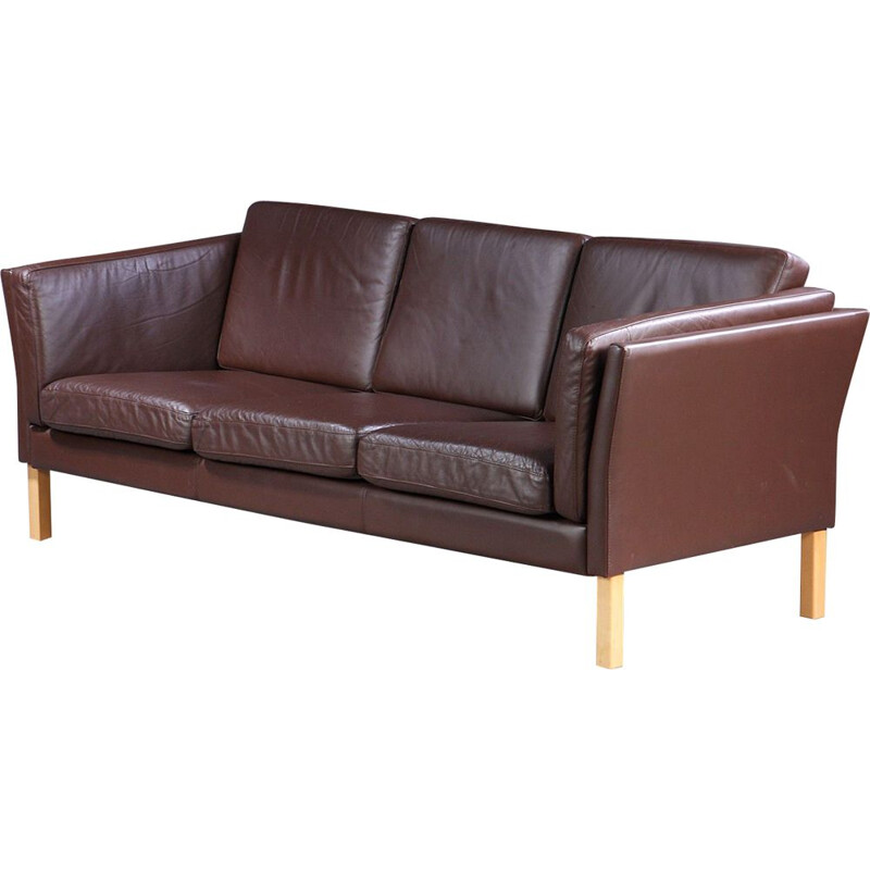 Vintage brown leather sofa Danish 1970