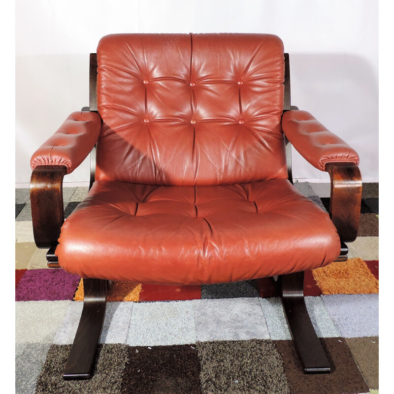 Vintage Lounge Chair Leather And Rosewood  Danish