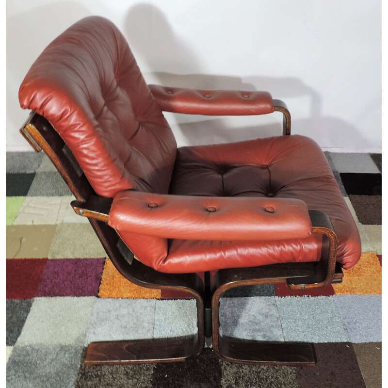 Vintage Lounge Chair Leather And Rosewood  Danish