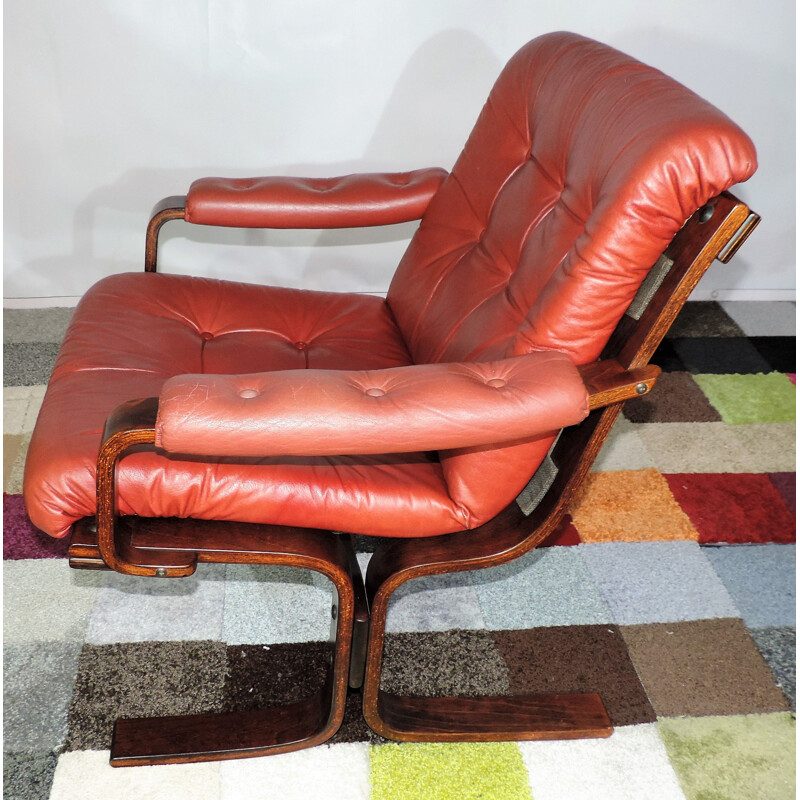 Vintage Lounge Chair Leather And Rosewood  Danish