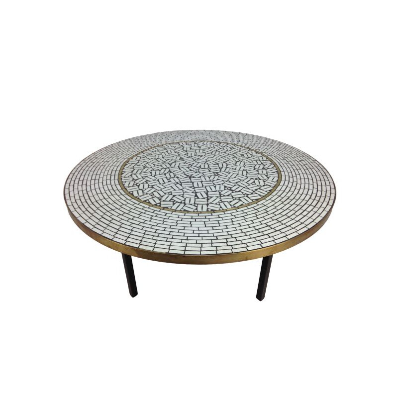 Round vintage coffee table in mosaic with glass pieces by Berthold Muller, German 1950