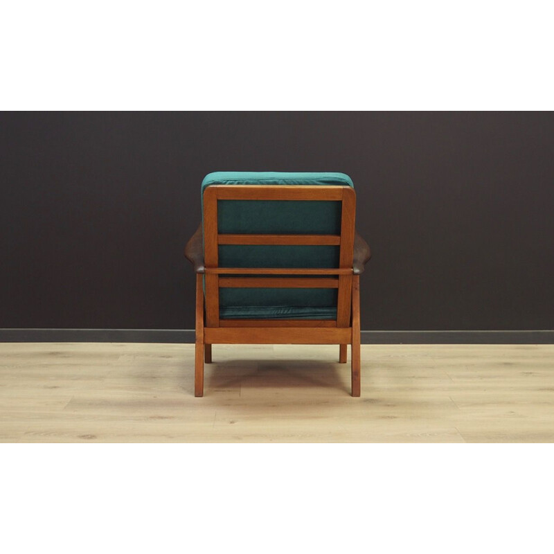 Vintage armchair velour in green colour oak wood Danish 1970s