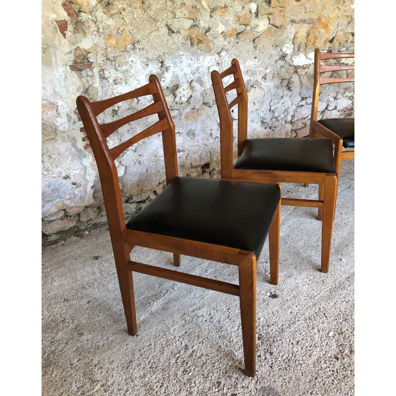 Set of 4 vintage scandinavian blond teak chairs 60's