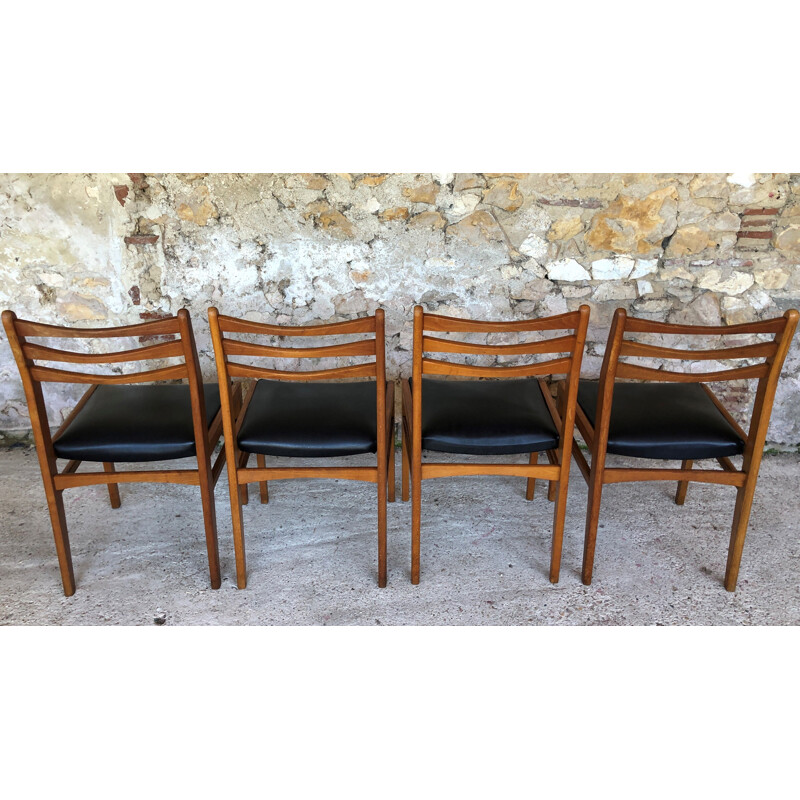 Ensemble de 4 chaises vintage scandinaves teck blond années 60