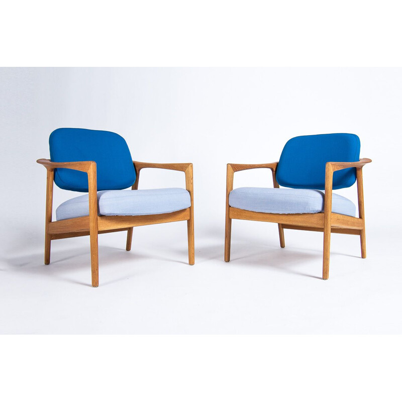 Pair of Vintage Armchairs in Oak and Wool, Folke Ohlsson Swedish 1950s