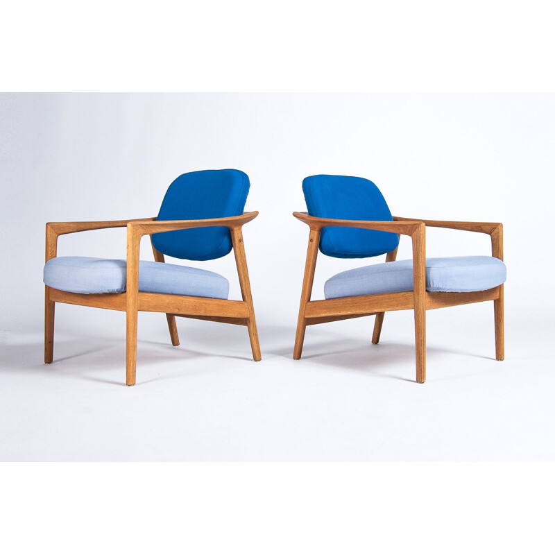 Pair of Vintage Armchairs in Oak and Wool, Folke Ohlsson Swedish 1950s