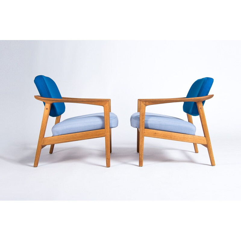 Paire de fauteuils vintage en chêne et laine, Folke Ohlsson suédois 1950