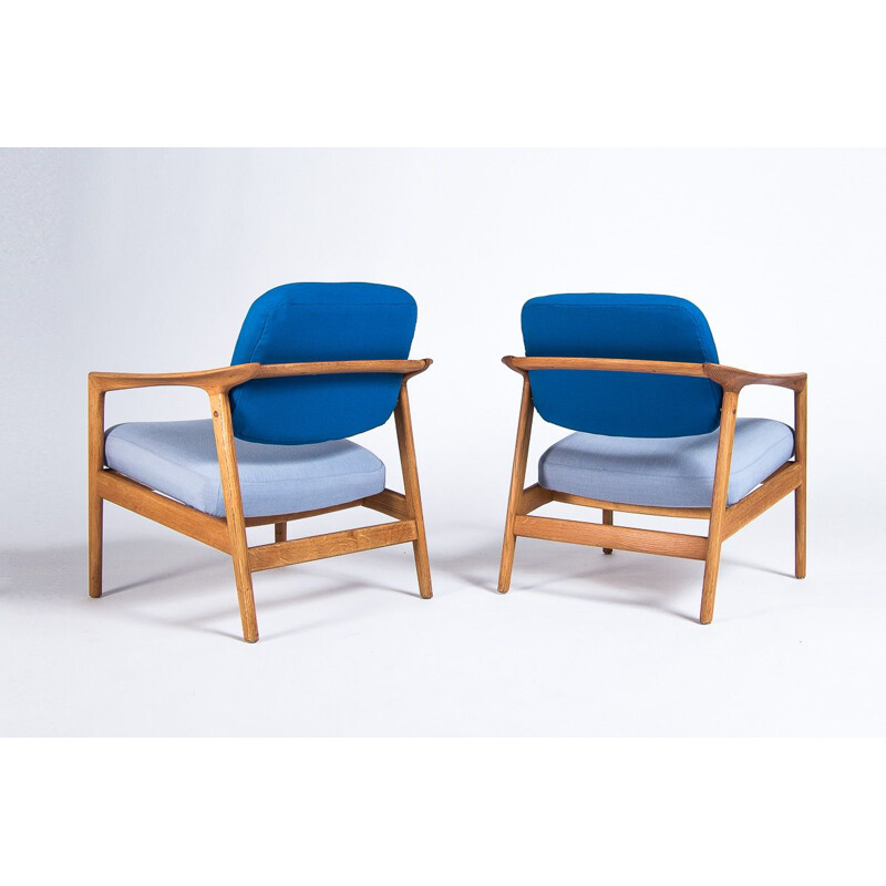 Pair of Vintage Armchairs in Oak and Wool, Folke Ohlsson Swedish 1950s