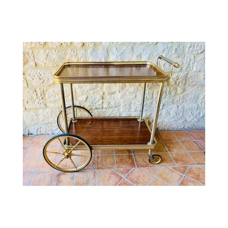 Chariot de bar vintage en laiton doré et formica 1960