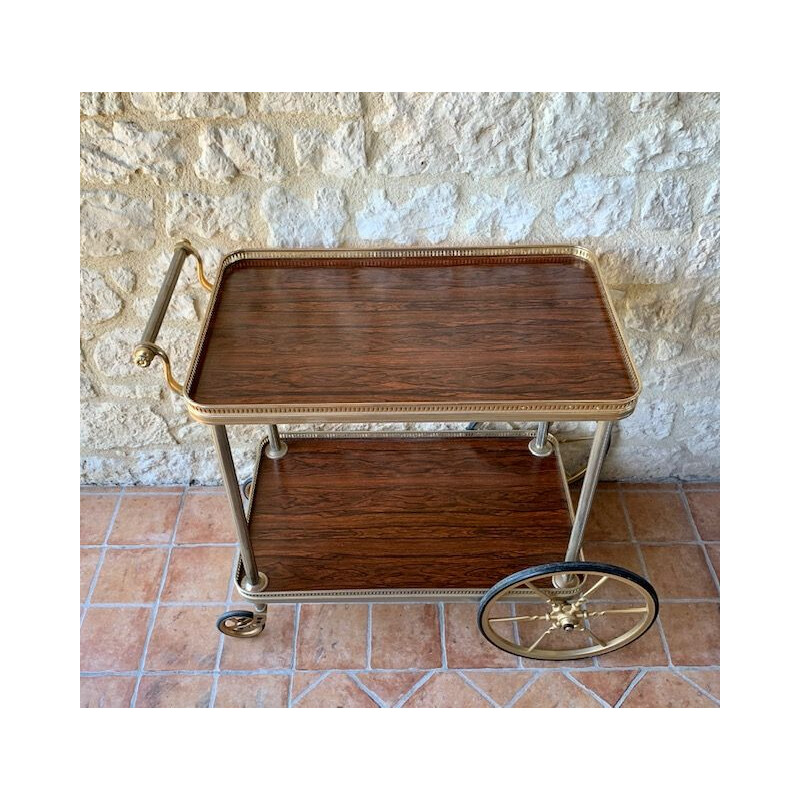 Vintage Gilded Brass And Formica Bar Cart  Trolley French  1960s