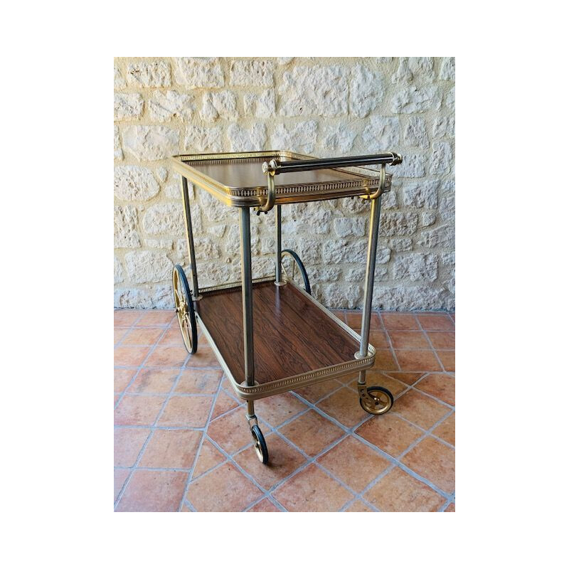 Chariot de bar vintage en laiton doré et formica 1960