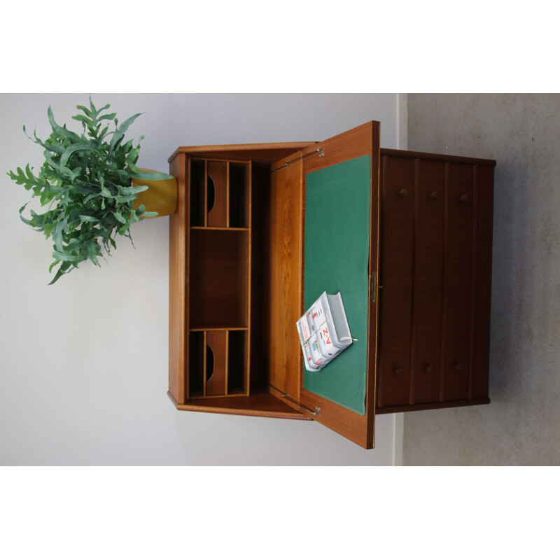 Vintage Secretaire Desk Teak with flap and 5 drawers 1960