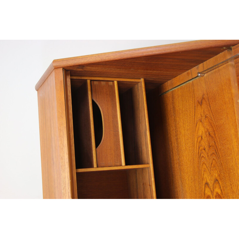 Vintage Secretaire Desk Teak with flap and 5 drawers 1960