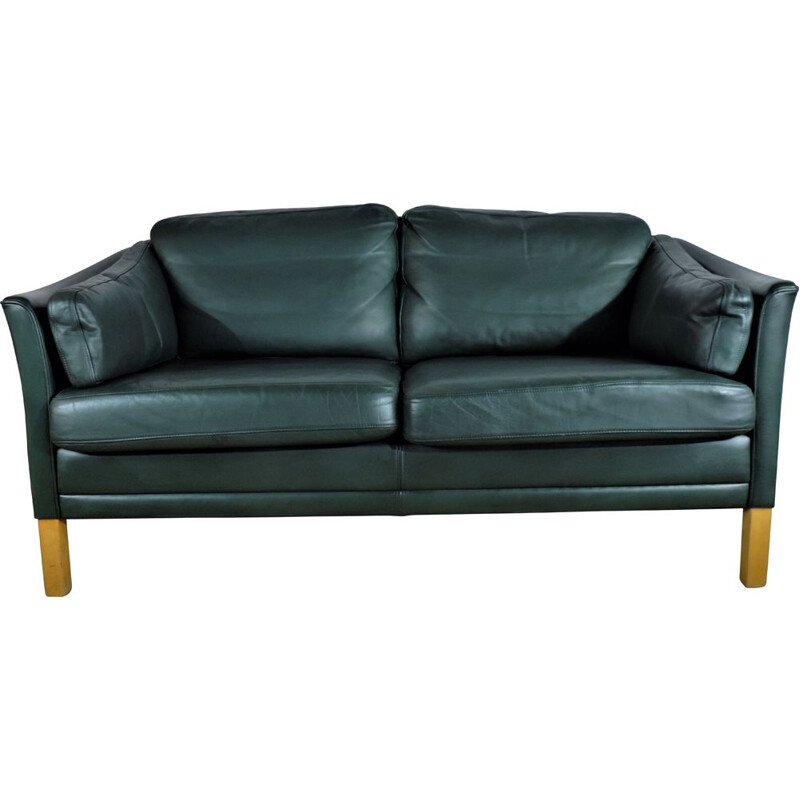 Vintage Mh Sofa In Green Leather By Mogens Hansen 1970