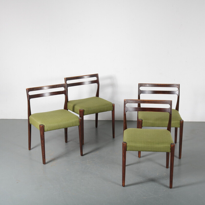 Ensemble de 4 chaises vintage en chêne, Danemark 1960