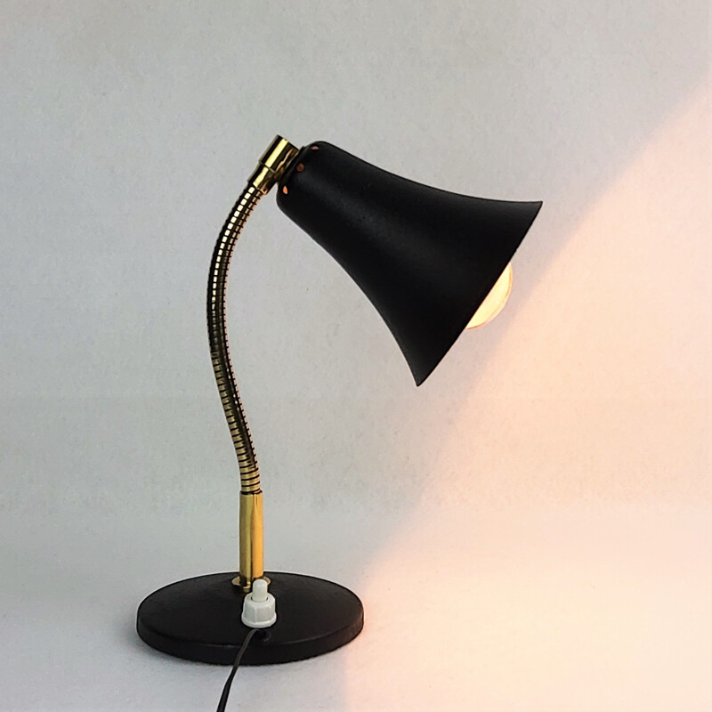 Black metal and brass vintage cocotte lamp, 1950