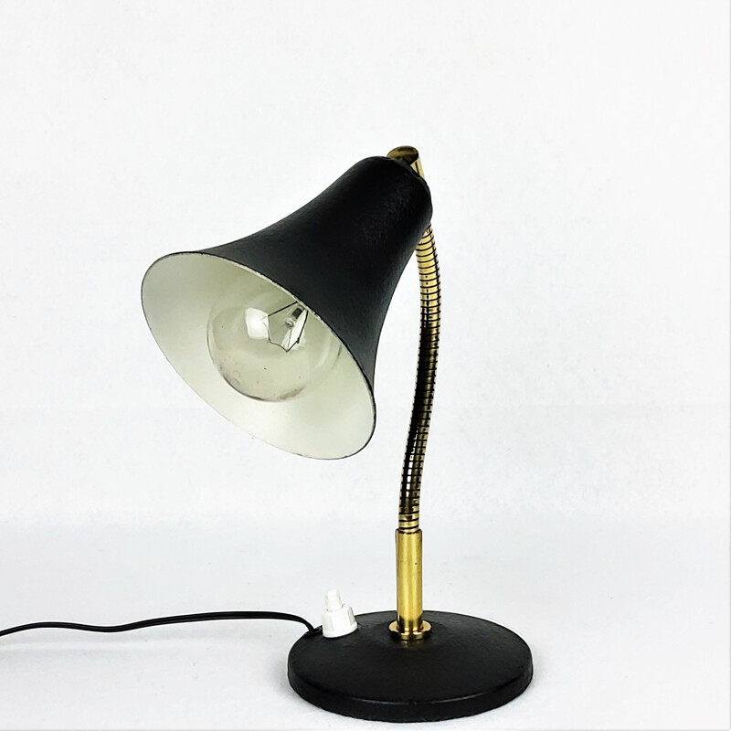 Black metal and brass vintage cocotte lamp, 1950