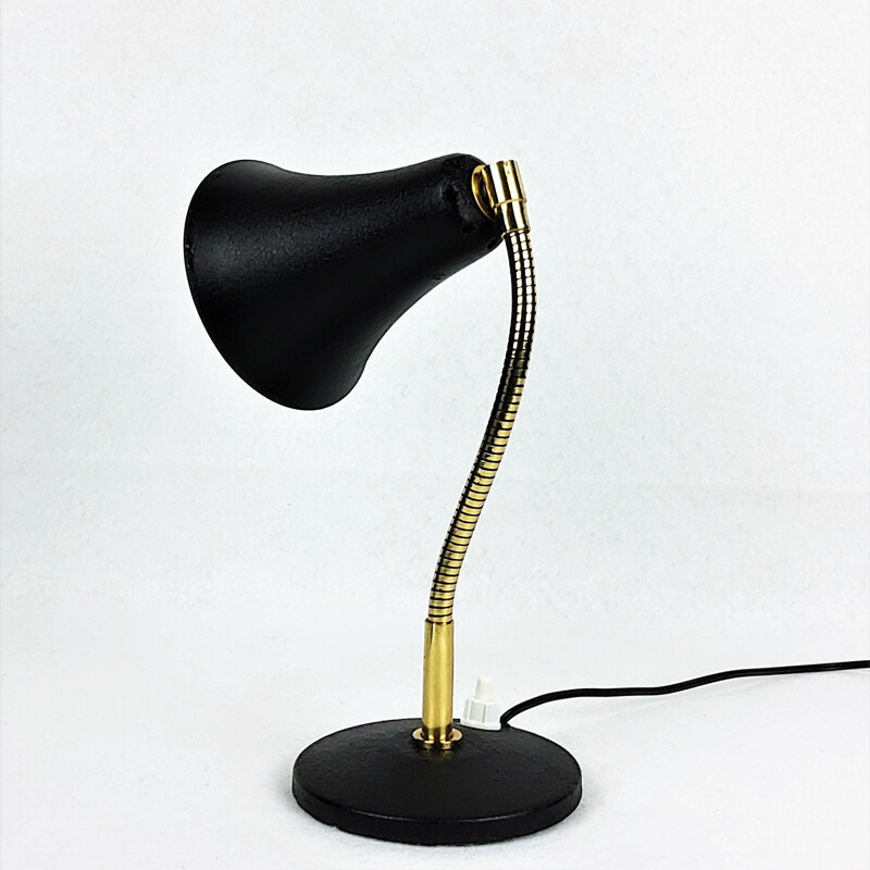 Black metal and brass vintage cocotte lamp, 1950