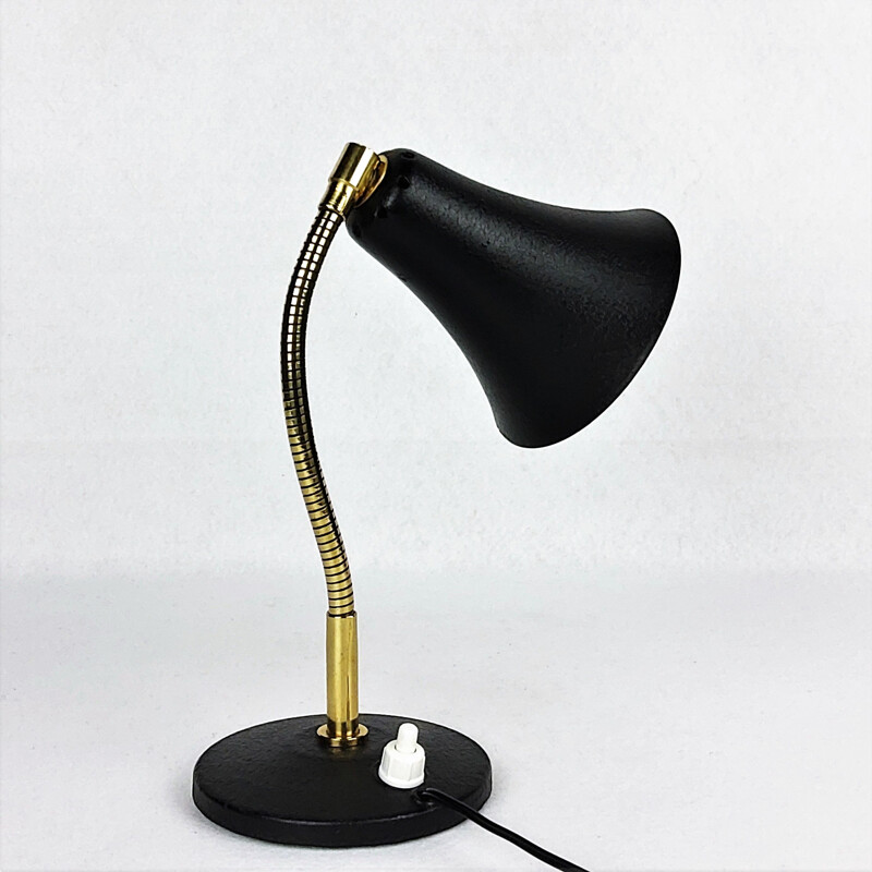 Black metal and brass vintage cocotte lamp, 1950