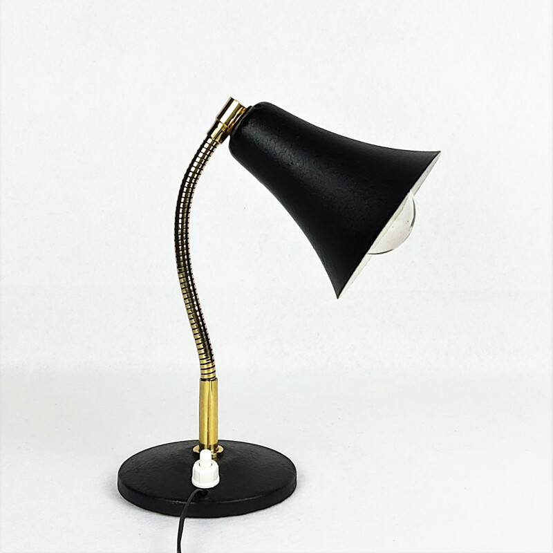 Black metal and brass vintage cocotte lamp, 1950