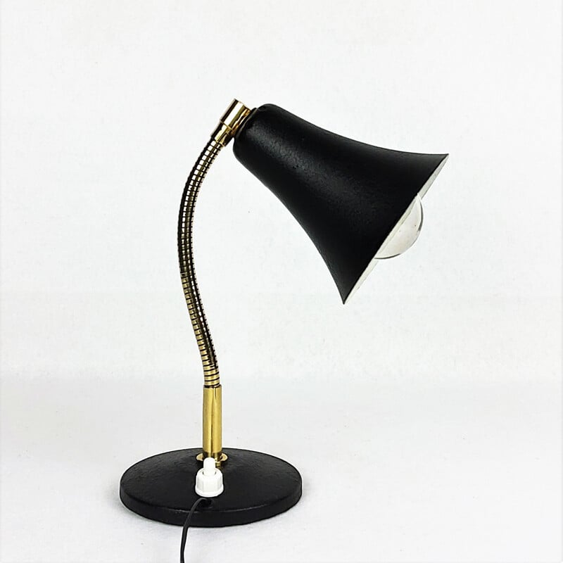 Black metal and brass vintage cocotte lamp, 1950