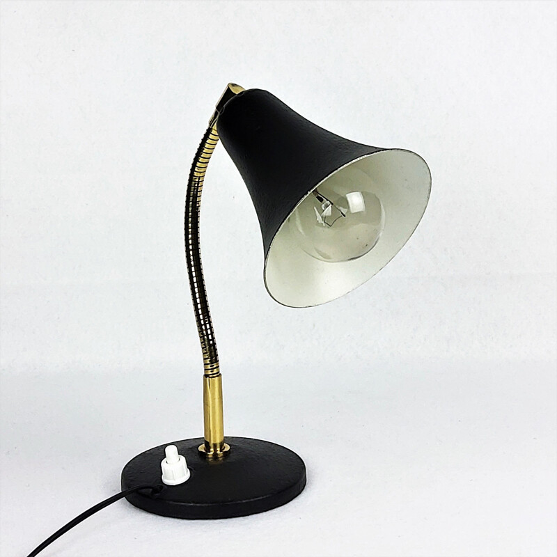 Black metal and brass vintage cocotte lamp, 1950