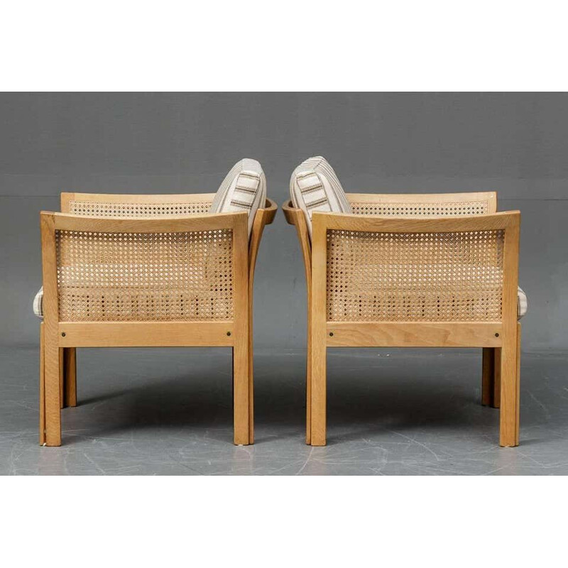 Pair of Vintage Plexus Lounge Chairs in Oak and White Fabric Illum Wikkelsø Danish 1960s