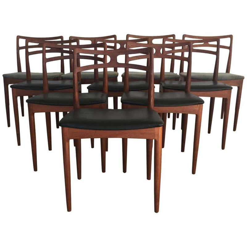 Set of 10 Johannes Andersen Dining Chairs in Teak, Inc. Reupholstery 1960s