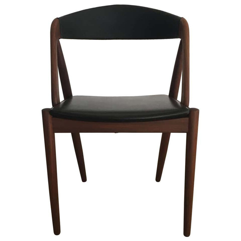 Vintage Dining chairs in Teak and Black Leatherette Kai Kristiansen 1960s