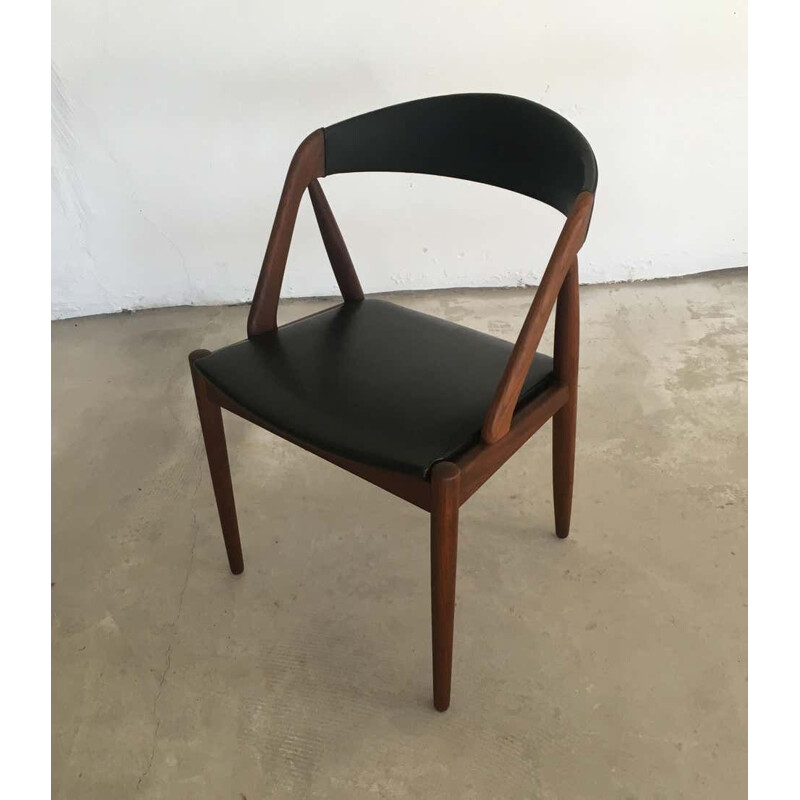 Vintage Dining chairs in Teak and Black Leatherette Kai Kristiansen 1960s