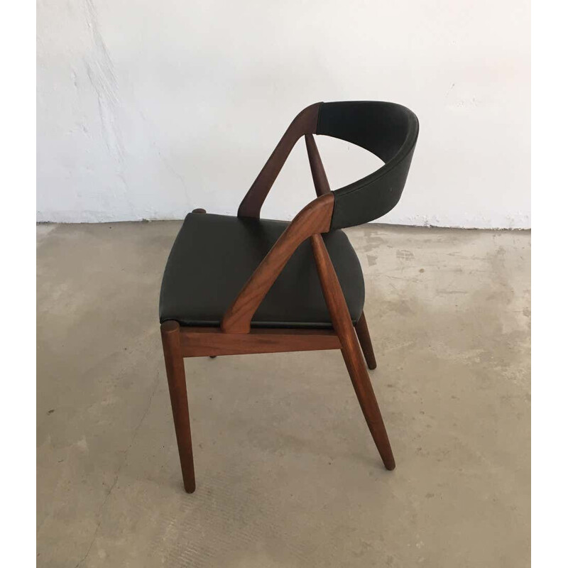 Vintage Dining chairs in Teak and Black Leatherette Kai Kristiansen 1960s