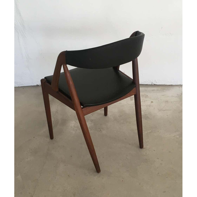 Vintage Dining chairs in Teak and Black Leatherette Kai Kristiansen 1960s