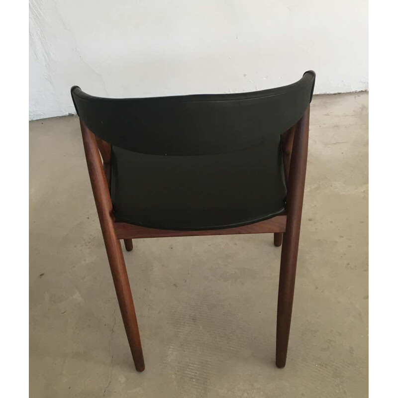 Vintage Dining chairs in Teak and Black Leatherette Kai Kristiansen 1960s