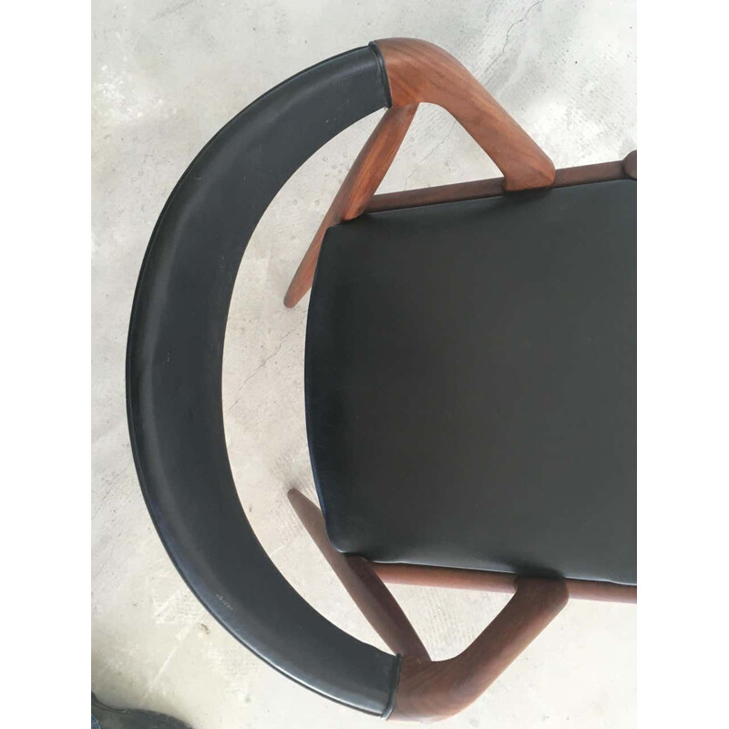 Vintage Dining chairs in Teak and Black Leatherette Kai Kristiansen 1960s