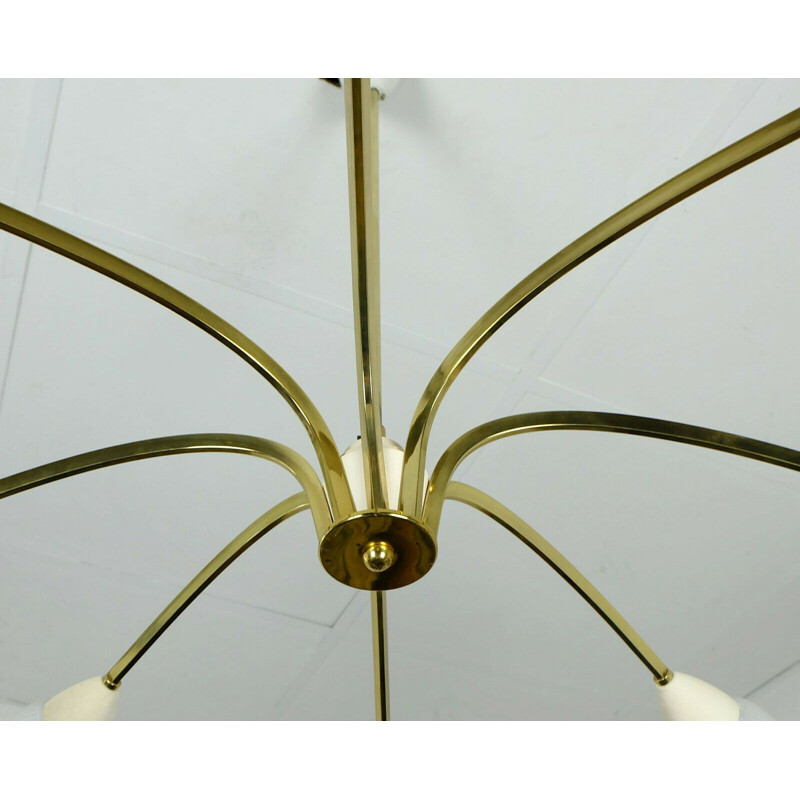 Large mid century ceiling lamp brass 8 glass shades sputnik lamp 1950s 
