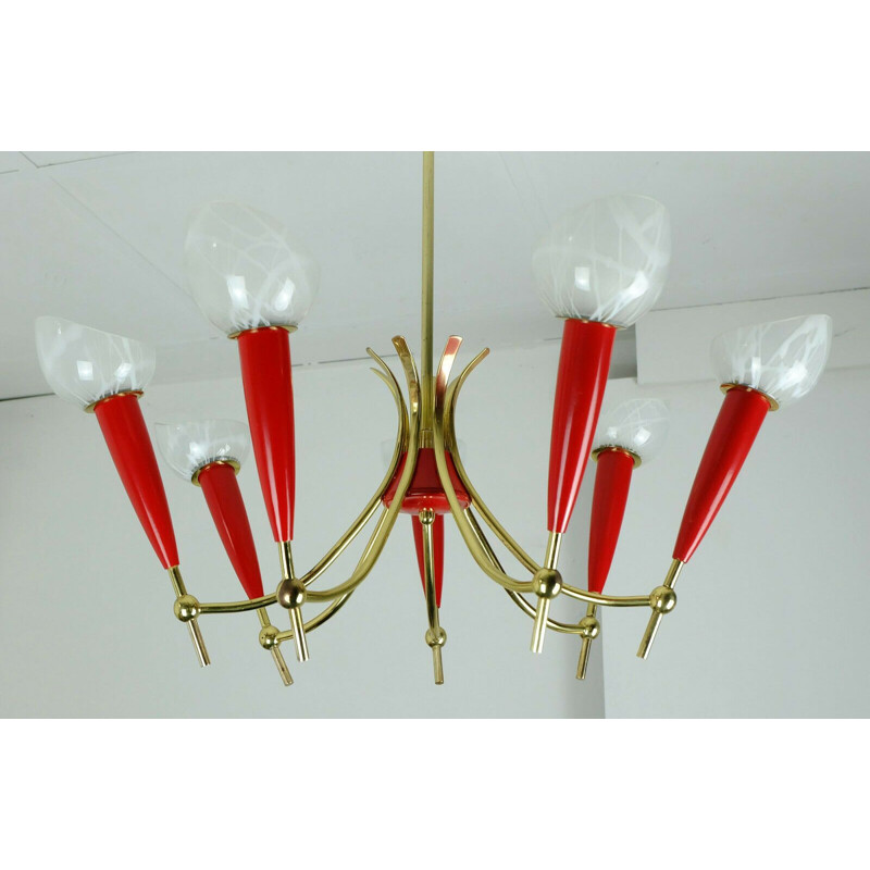 Vintage chandelier by Sputnik in brass and plastic german 1950